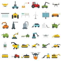 Farming robot icons set flat vector isolated