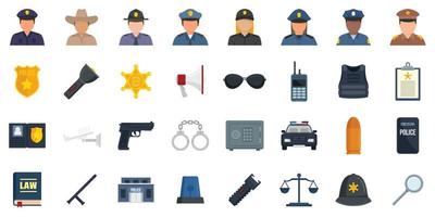 Policeman icons set flat vector isolated