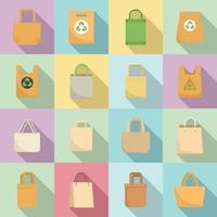 Eco bag icons set, flat style vector