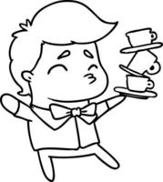 line drawing of a kawaii cute waiter vector