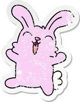 distressed sticker of a quirky hand drawn cartoon rabbit vector