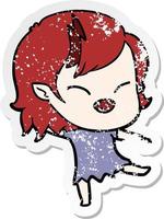 distressed sticker of a cartoon laughing vampire girl vector