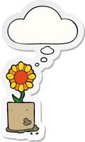 cartoon flower and thought bubble as a printed sticker vector