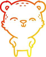 warm gradient line drawing happy cartoon bear with hands on hips vector