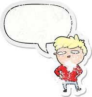 cartoon impatient man and speech bubble distressed sticker vector