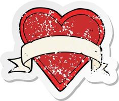 retro distressed sticker of a cartoon love heart tattoo vector