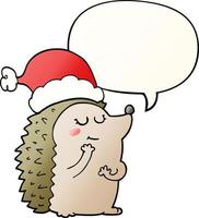 cartoon hedgehog wearing christmas hat and speech bubble in smooth gradient style vector