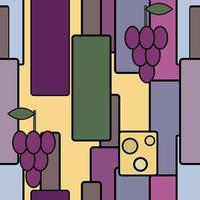 Seamless pattern with grapes, cheese and wine. vector