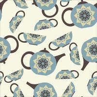 Seamless background with a teapot and cups. vector