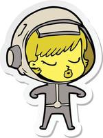 sticker of a cartoon pretty astronaut girl vector