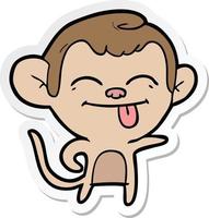 sticker of a funny cartoon monkey pointing vector