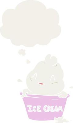 cute cartoon ice cream and thought bubble in retro style