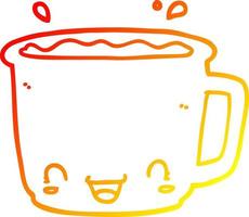 warm gradient line drawing cartoon cup of coffee vector