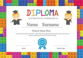 Kids diploma preschool elementary school design certificate background template vector