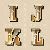Vintage western alphabet letters font design vector illustration i, j, k, l