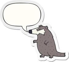 cartoon badger and speech bubble sticker vector