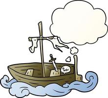 cartoon old boat and thought bubble in smooth gradient style vector