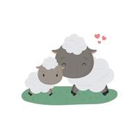 Cute Sheep with baby. Cartoon style. Vector illustration. For kids stuff, card, posters, banners, children books, printing on the pack, printing on clothes, fabric, wallpaper, textile or dishes.