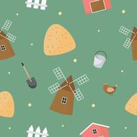 Seamless Farm pattern. Vector illustration in cartoon style. For posters, banners, printing on the pack, printing on clothes, fabric, wallpaper.