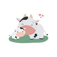 Cute Cow with baby. Cartoon style. Vector illustration. For kids stuff, card, posters, banners, children books, printing on the pack, printing on clothes, fabric, wallpaper, textile or dishes.