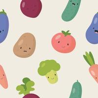 Seamless Pattern with Funny Vegetables characters. Vector illustration. For greeting card, posters, banners, the card, printing on the pack, printing on clothes, fabric, wallpaper.