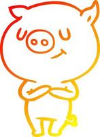 warm gradient line drawing happy cartoon pig vector