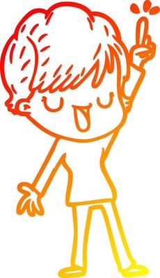 warm gradient line drawing cartoon happy woman