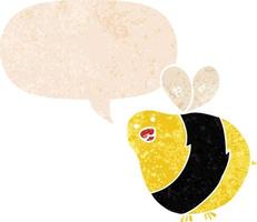 cartoon bee and speech bubble in retro textured style vector