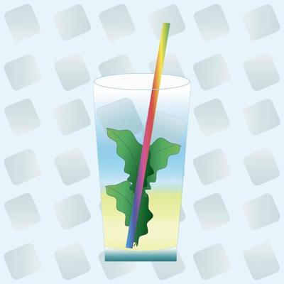 Mojito with mint on a background of ice cubes.