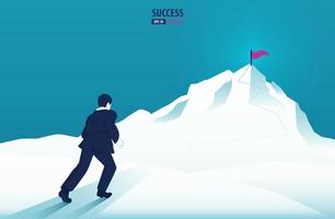 Businessman Running On Mountain To The Success Flag vector