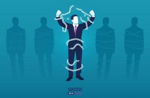 Business man breaking chain for freedom and spirit together with the silhouette of a businessman bound by chains concept vector