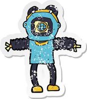 retro distressed sticker of a cartoon deep sea diver vector