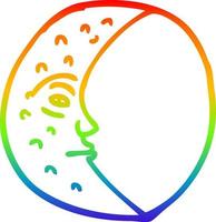 rainbow gradient line drawing cartoon crescent moon with face vector