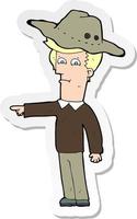 sticker of a cartoon pointing man wearing hat vector