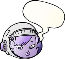 cartoon astronaut face and speech bubble in smooth gradient style vector