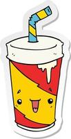 sticker of a cartoon soda cup vector