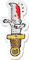 retro distressed sticker of a cartoon frightened knife vector