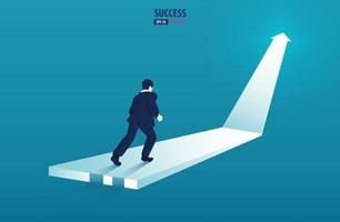 Business arrow concept with businessman on arrow running to success. grow chart up increase profit sales and investment. background vector