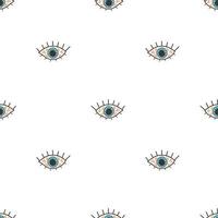 Vector pattern with an open red eye in a flat style on a blue background. Illustration for Halloween, T-shirts, gift wrapping, postcards, banners