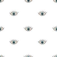 Vector pattern with an open red eye in a flat style on a blue background. Illustration for Halloween, T-shirts, gift wrapping, postcards, banners