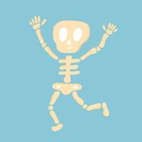 Vector illustration for Halloween with a funny jumping skeleton on a blue background. Illustration for holidays, packaging, T-shirts, posters