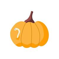 ilustración vectorial para halloween, una calabaza con un gusano malvado sobre un fondo blanco en un estilo plano. ilustración para postales, carteles, estampados de camisetas, decoración navideña vector
