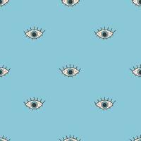 Vector pattern with an open red eye in a flat style on a blue background. Illustration for Halloween, T-shirts, gift wrapping, postcards, banners