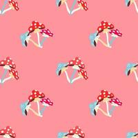 vector pattern with mushrooms-fly agaric in a flat modern style on a pink background. Pattern for Halloween, postcards, T-shirts, fabrics, packaging