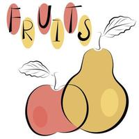 pera y manzana. imagen, logotipo para tienda de comestibles, publicidad, menú. vector