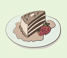 A piece of biscuit cake covered with icing with strawberries. vector