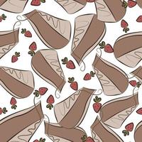 Seamless background with a slice of cake and strawberries. vector