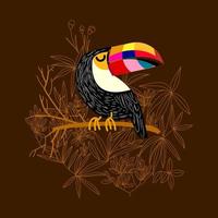 Beautiful toucan bird character,mascot,icon on trees and branch vector illustration. Tropical animal.