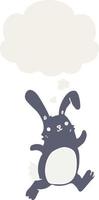 cartoon rabbit running and thought bubble in retro style vector