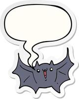 cartoon happy vampire bat and speech bubble sticker vector